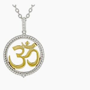 NWT Judith Ripka Two-Tone Om Necklace with White Topaz Accents. 18”